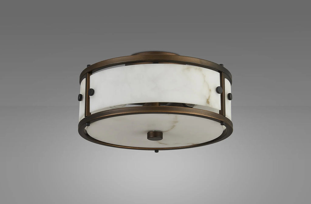 Luminosity Designs Ltd - Sherlock 25cm Round Ceiling, 2 Light E14,, IP44, Painted Bronze with Faux Alabaster Glass - Luminosity Designs Ltd