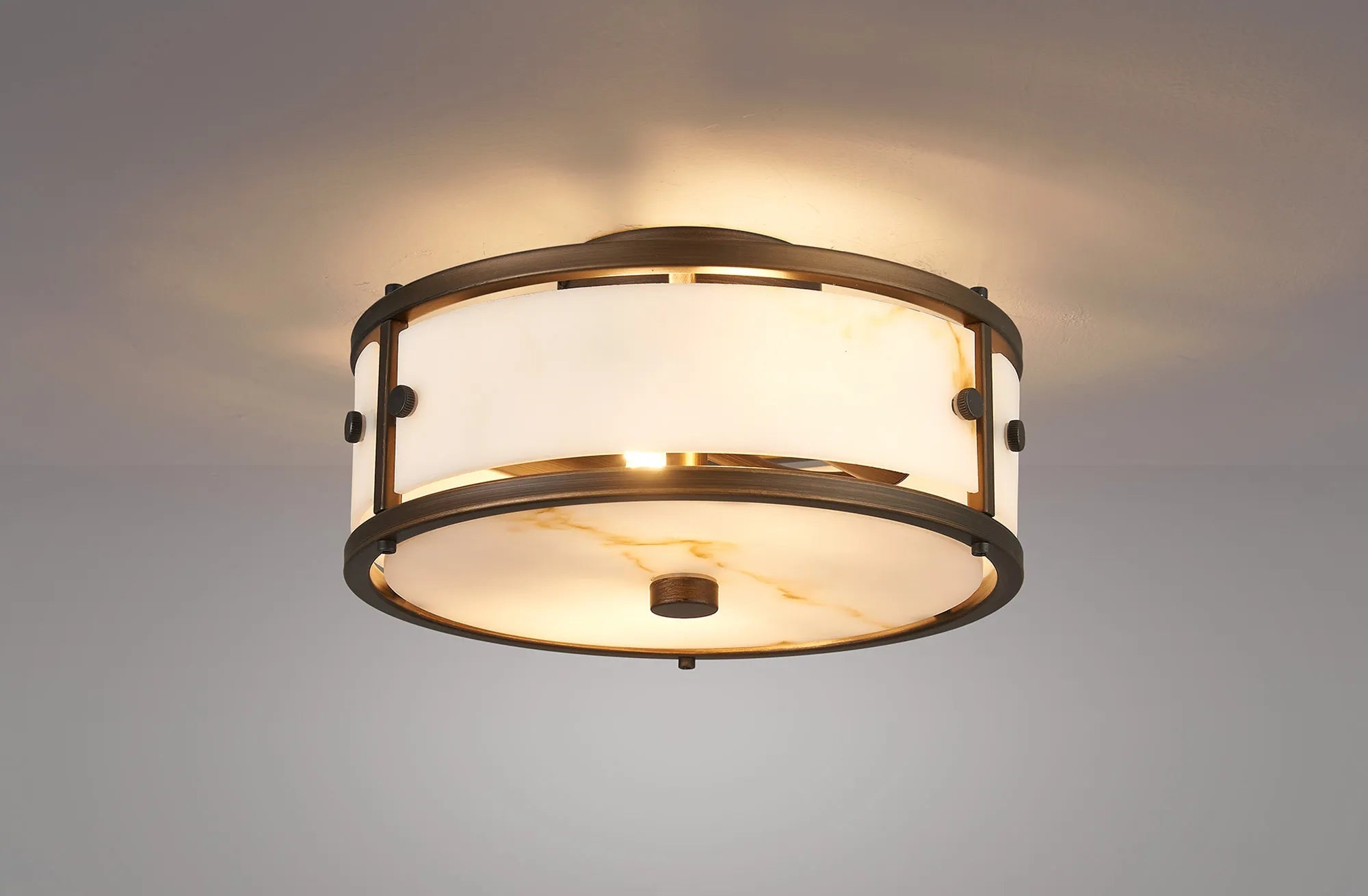 Luminosity Designs Ltd - Sherlock 25cm Round Ceiling, 2 Light E14,, IP44, Painted Bronze with Faux Alabaster Glass - Luminosity Designs Ltd