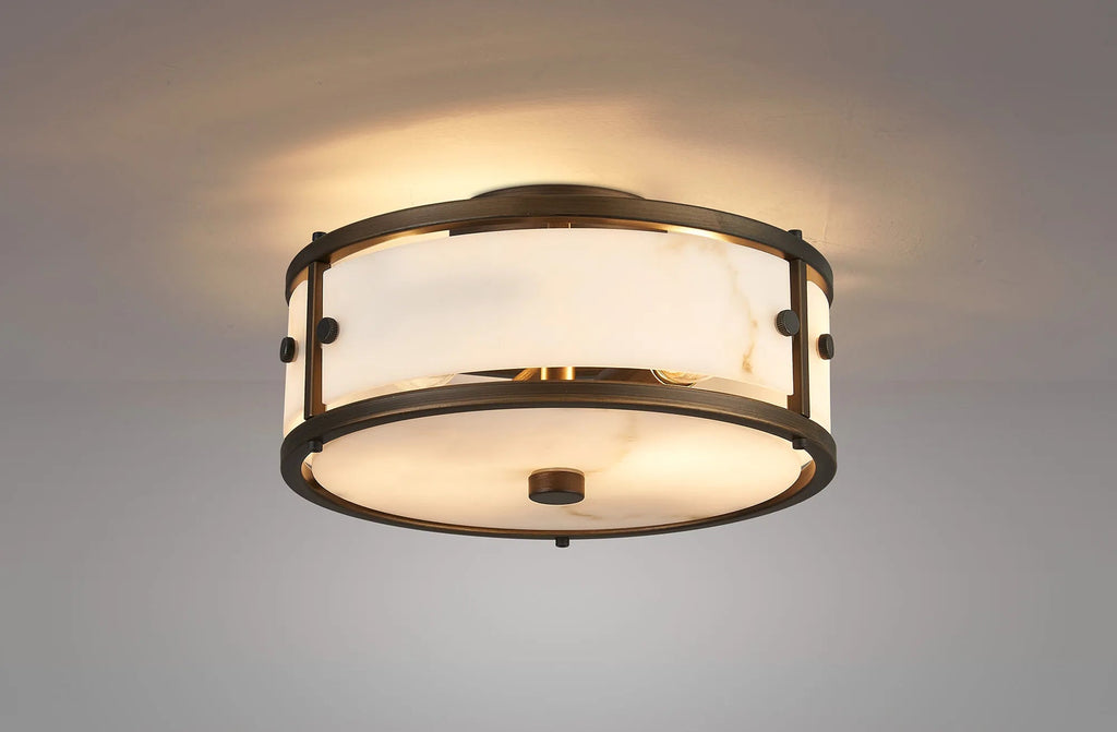 Luminosity Designs Ltd - Sherlock 25cm Round Ceiling, 2 Light E14,, IP44, Painted Bronze with Faux Alabaster Glass - Luminosity Designs Ltd