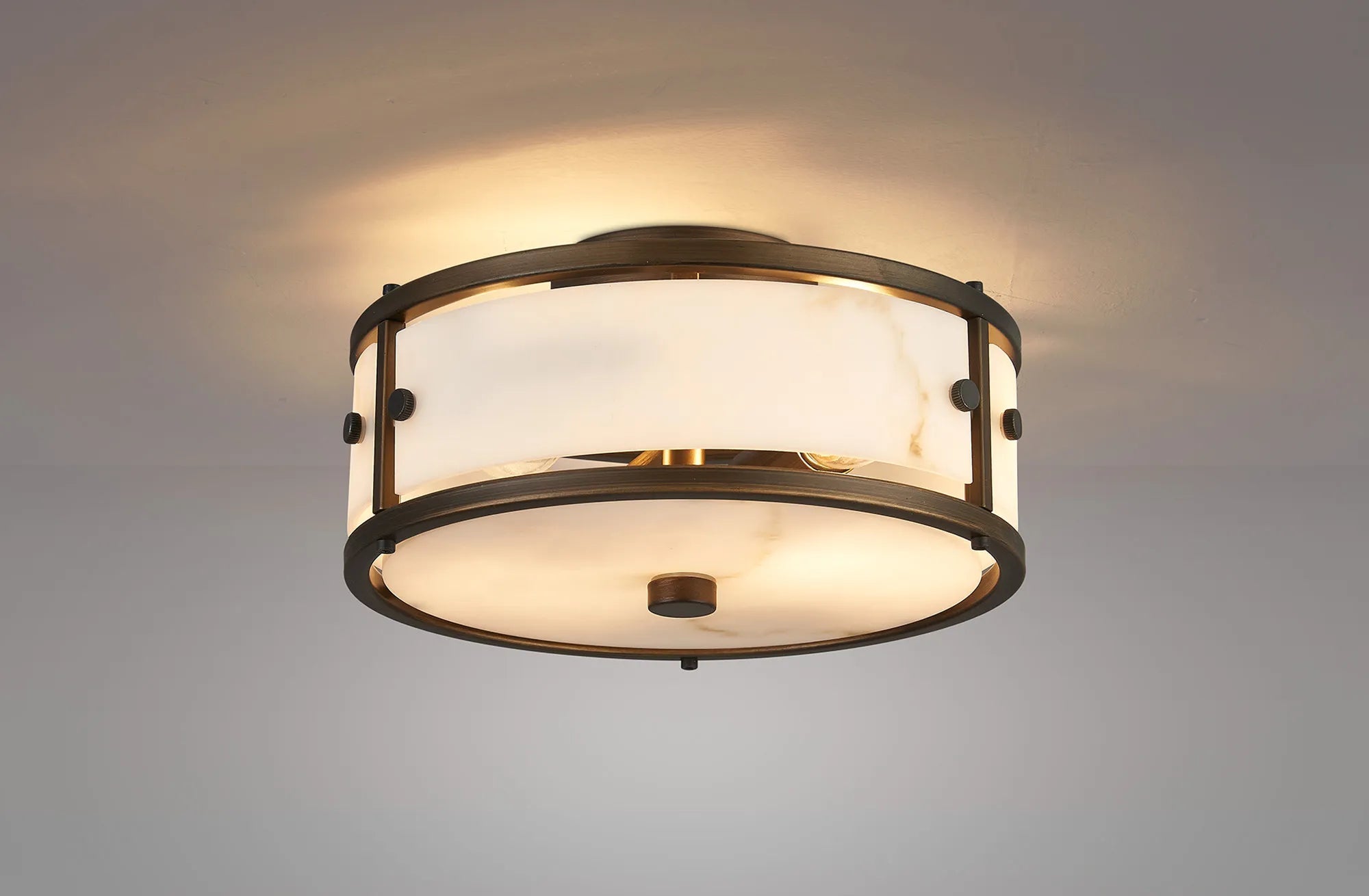 Luminosity Designs Ltd - Sherlock 25cm Round Ceiling, 2 Light E14,, IP44, Painted Bronze with Faux Alabaster Glass - Luminosity Designs Ltd