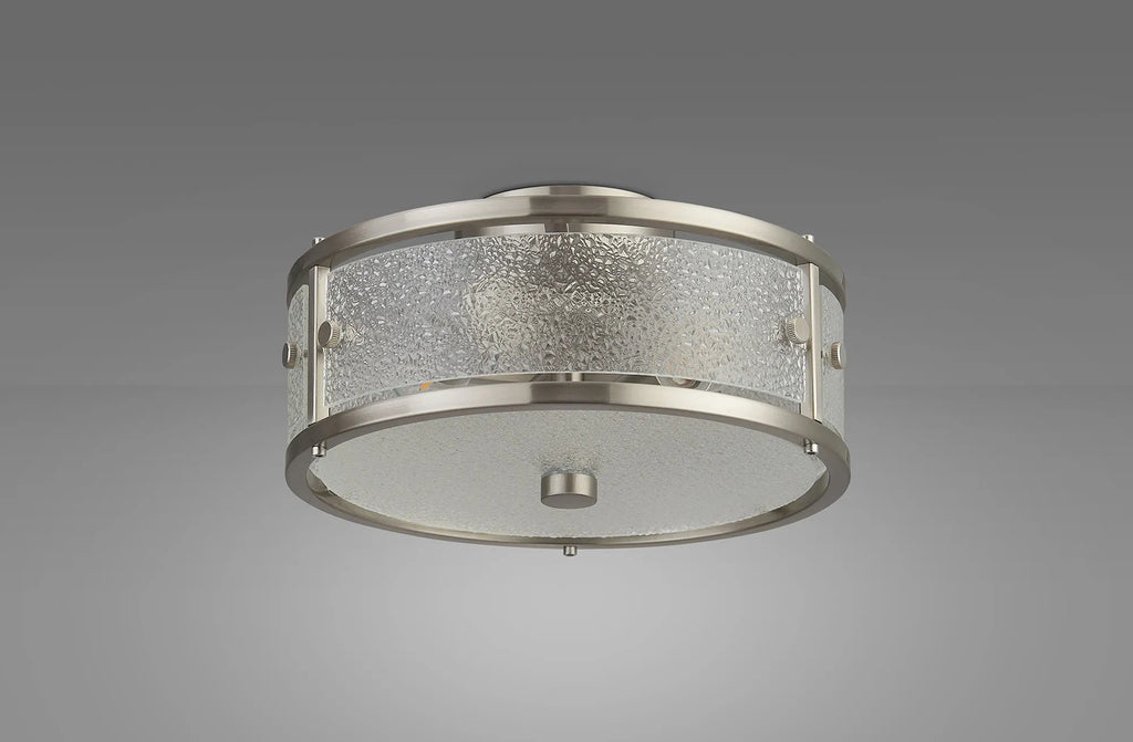 Luminosity Designs Ltd - Sherlock 25cm Round Ceiling, 2 Light E14,, IP44, Satin Nickel with Faux Alabaster Glass - Luminosity Designs Ltd