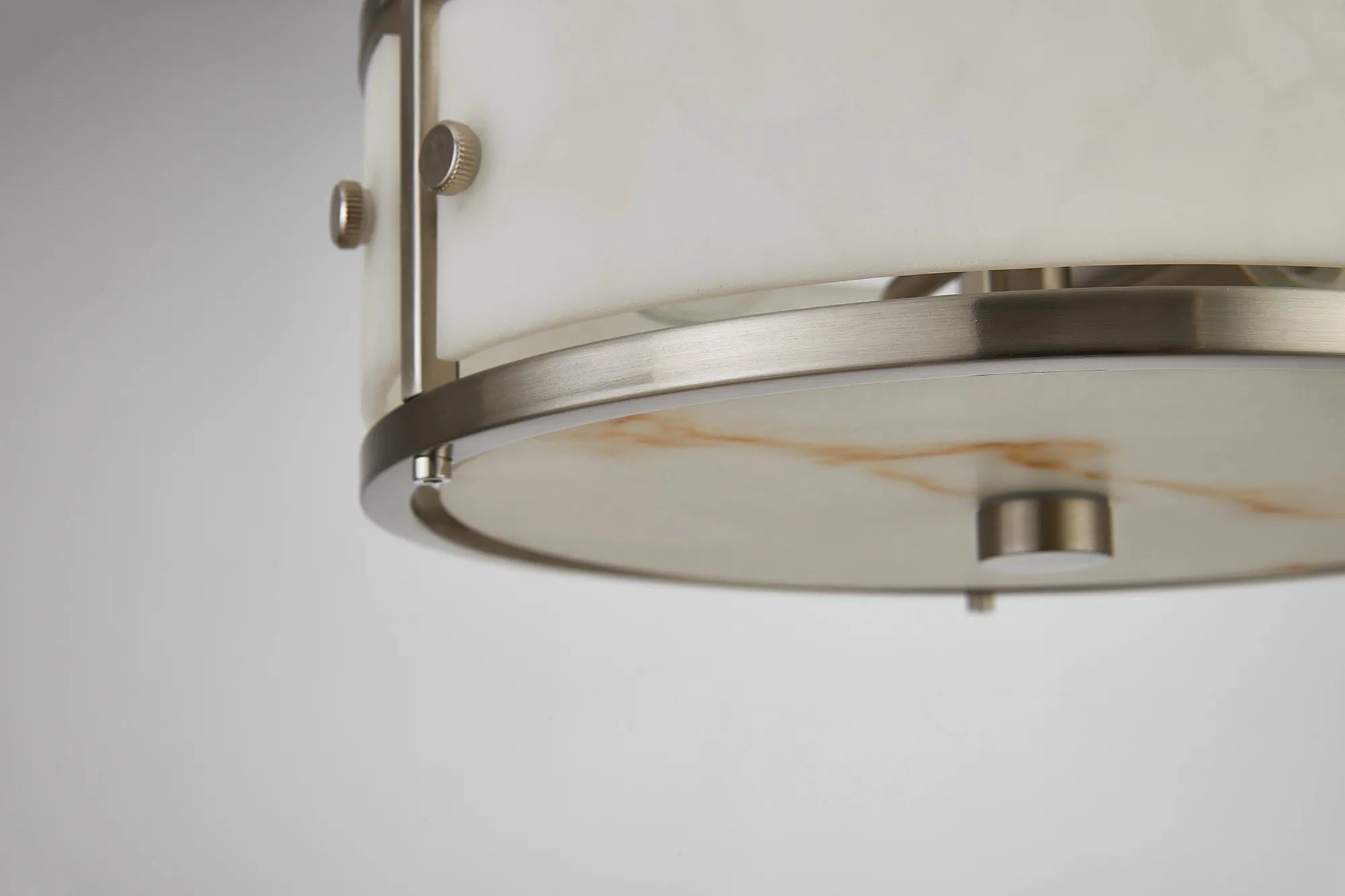Luminosity Designs Ltd - Sherlock 25cm Round Ceiling, 2 Light E14,, IP44, Satin Nickel with Faux Alabaster Glass - Luminosity Designs Ltd