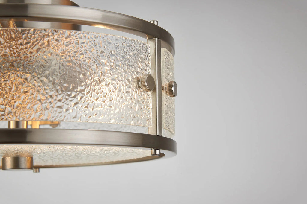 Luminosity Designs Ltd - Sherlock 25cm Round Ceiling, 2 Light E14,, IP44, Satin Nickel with Faux Alabaster Glass - Luminosity Designs Ltd