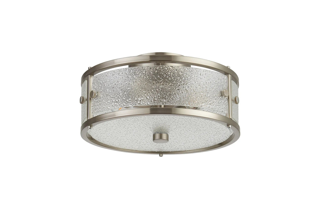 Luminosity Designs Ltd - Sherlock 25cm Round Ceiling, 2 Light E14,, IP44, Satin Nickel with Faux Alabaster Glass - Luminosity Designs Ltd