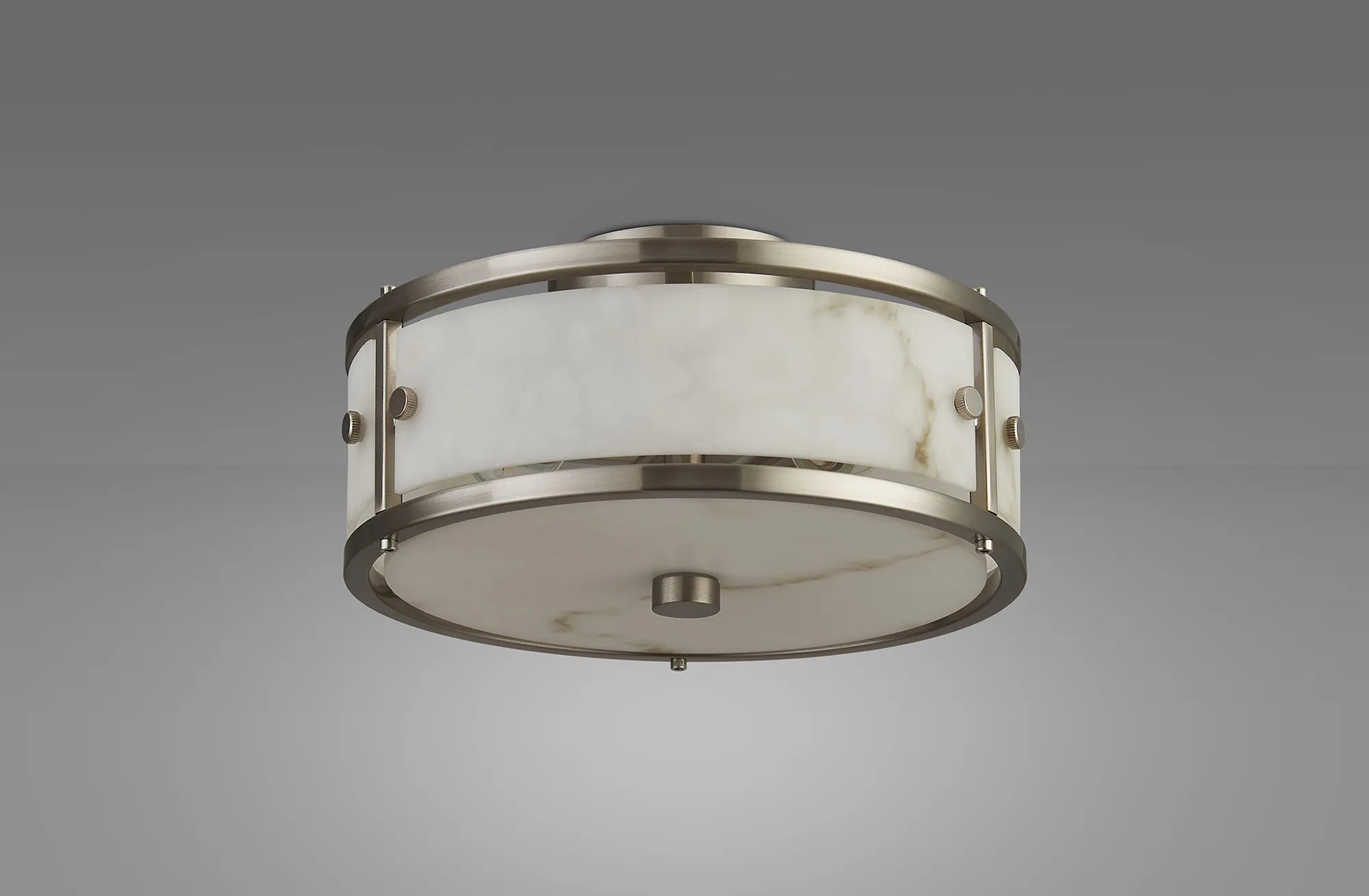 Luminosity Designs Ltd - Sherlock 25cm Round Ceiling, 2 Light E14,, IP44, Satin Nickel with Faux Alabaster Glass - Luminosity Designs Ltd