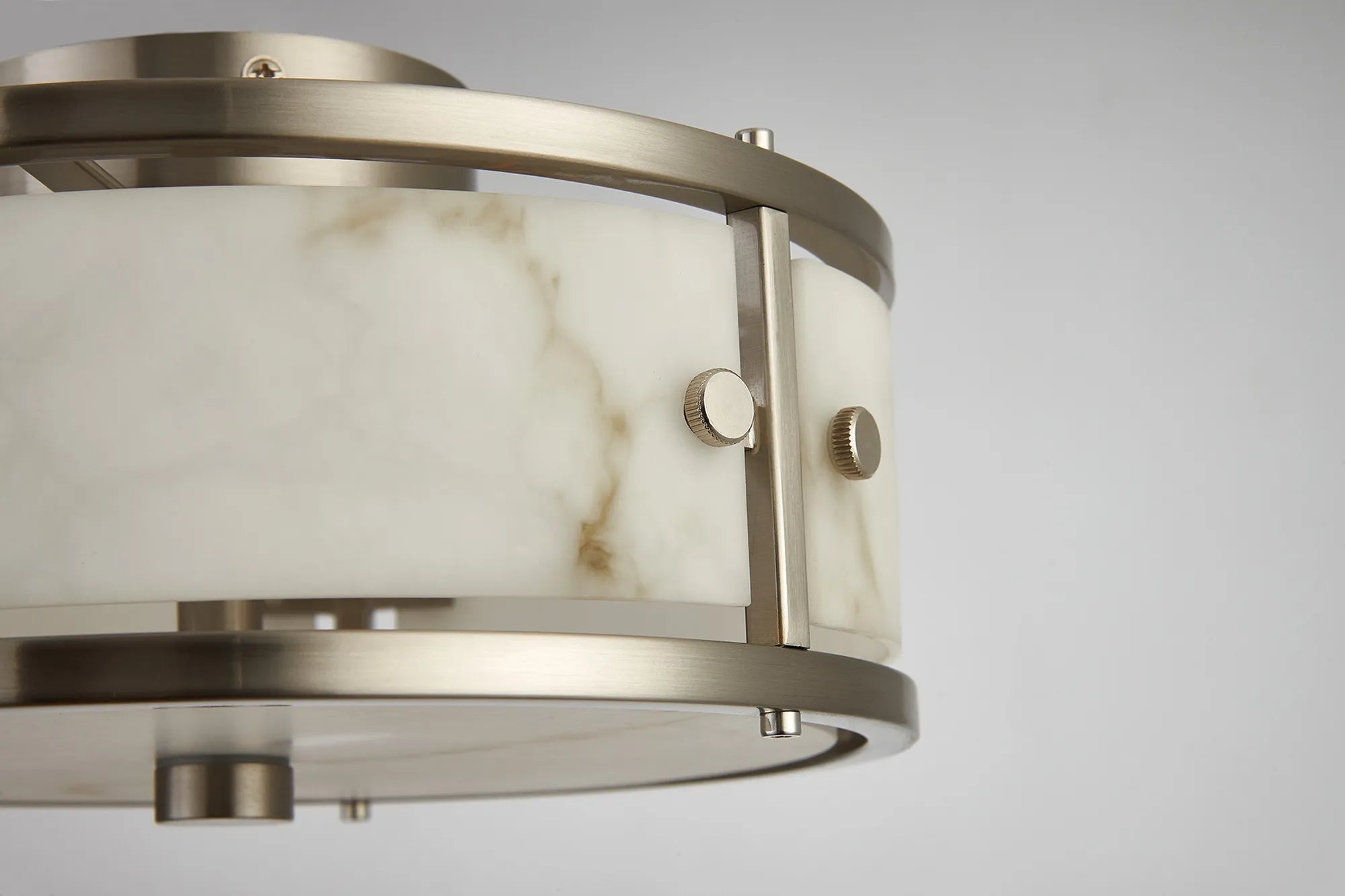 Luminosity Designs Ltd - Sherlock 25cm Round Ceiling, 2 Light E14,, IP44, Satin Nickel with Faux Alabaster Glass - Luminosity Designs Ltd