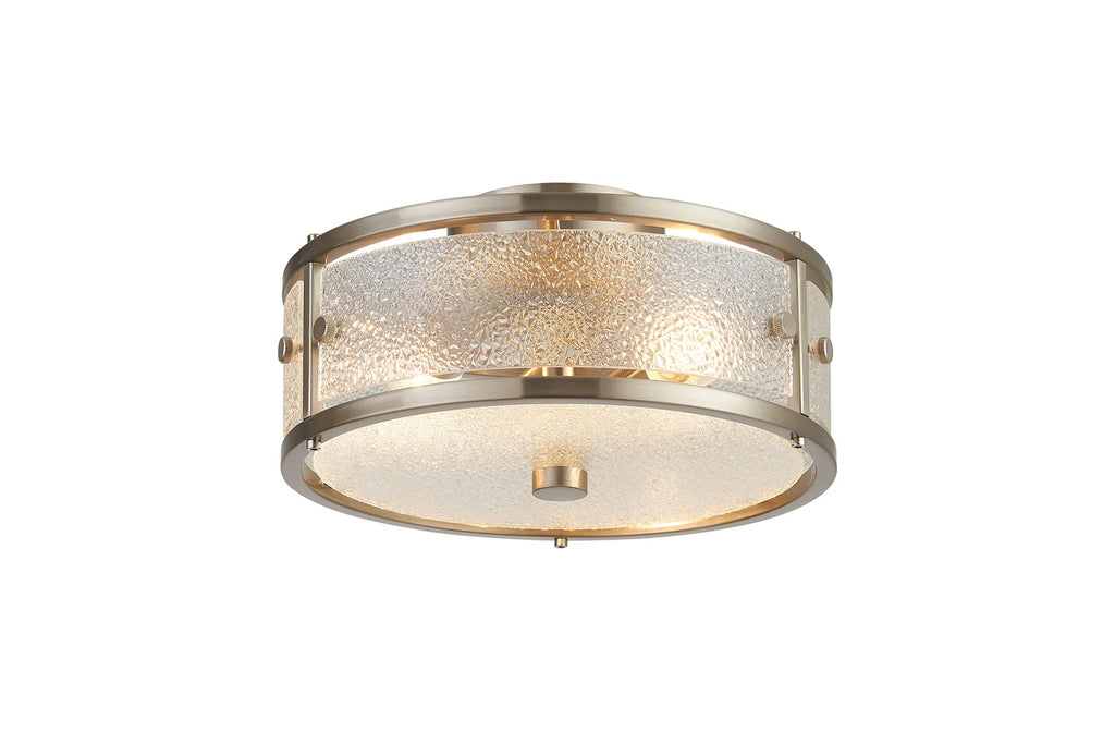 Luminosity Designs Ltd - Sherlock 25cm Round Ceiling, 2 Light E14,, IP44, Satin Nickel with Faux Alabaster Glass - Luminosity Designs Ltd