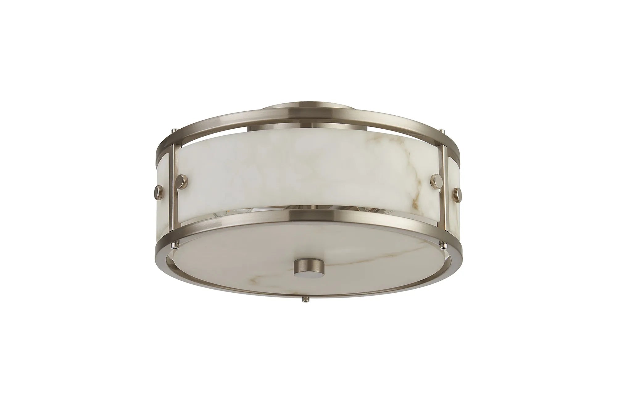 Luminosity Designs Ltd - Sherlock 25cm Round Ceiling, 2 Light E14,, IP44, Satin Nickel with Faux Alabaster Glass - Luminosity Designs Ltd