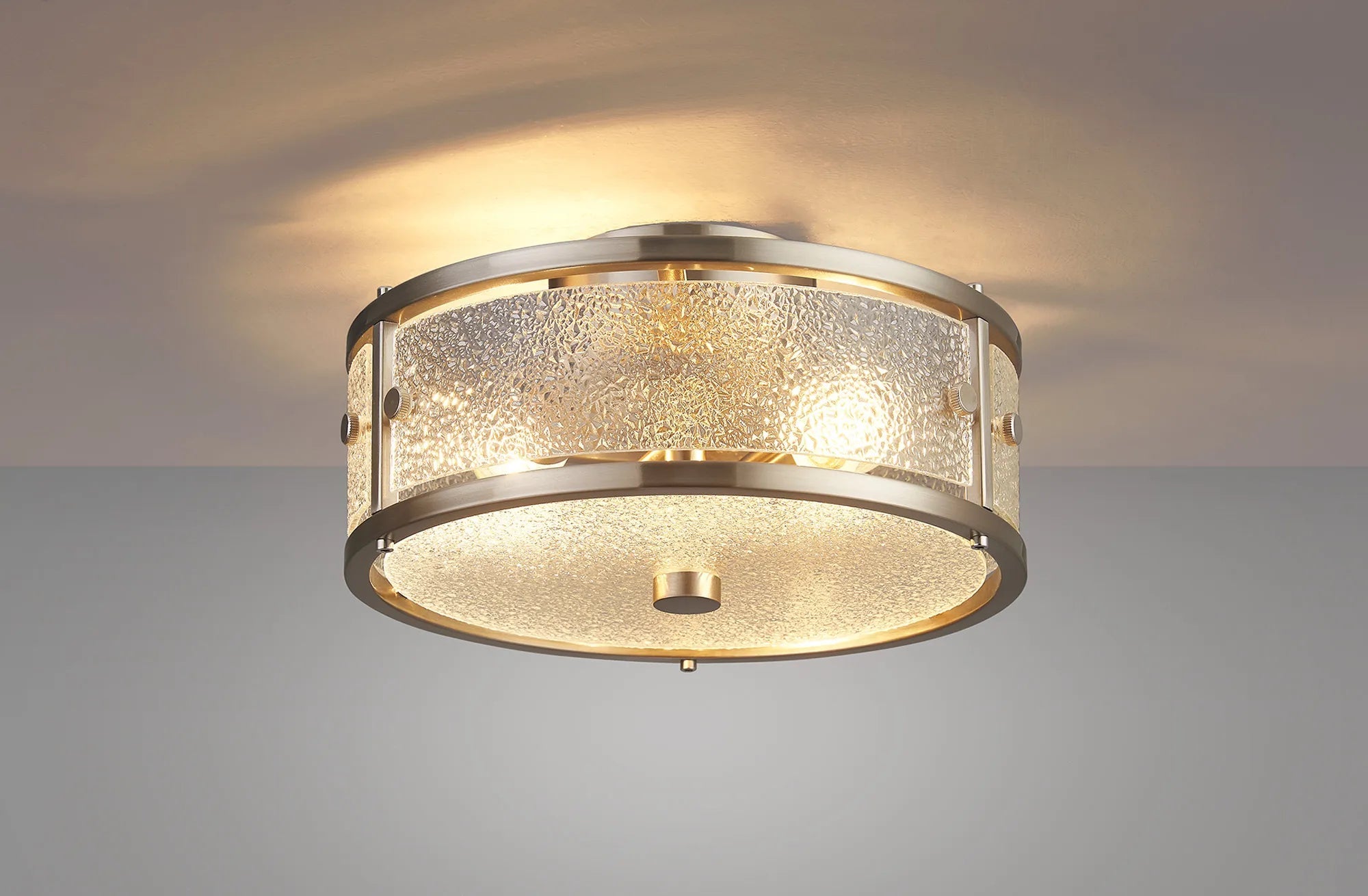 Luminosity Designs Ltd - Sherlock 25cm Round Ceiling, 2 Light E14,, IP44, Satin Nickel with Faux Alabaster Glass - Luminosity Designs Ltd