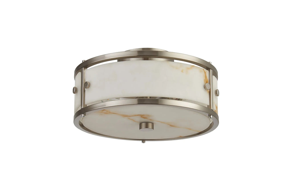 Luminosity Designs Ltd - Sherlock 25cm Round Ceiling, 2 Light E14,, IP44, Satin Nickel with Faux Alabaster Glass - Luminosity Designs Ltd