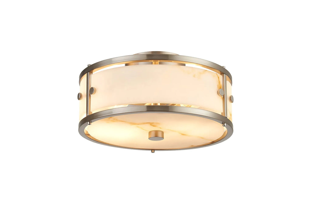 Luminosity Designs Ltd - Sherlock 25cm Round Ceiling, 2 Light E14,, IP44, Satin Nickel with Faux Alabaster Glass - Luminosity Designs Ltd