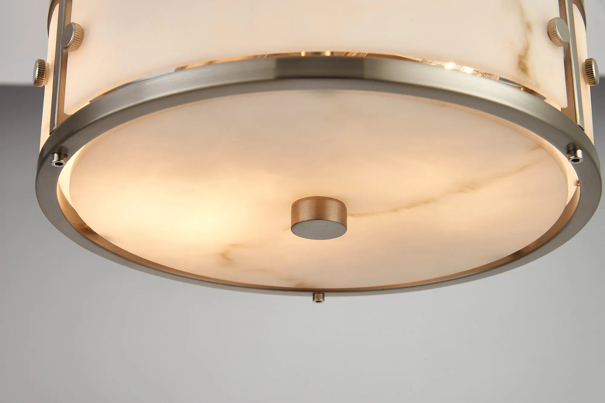 Luminosity Designs Ltd - Sherlock 25cm Round Ceiling, 2 Light E14,, IP44, Satin Nickel with Faux Alabaster Glass - Luminosity Designs Ltd