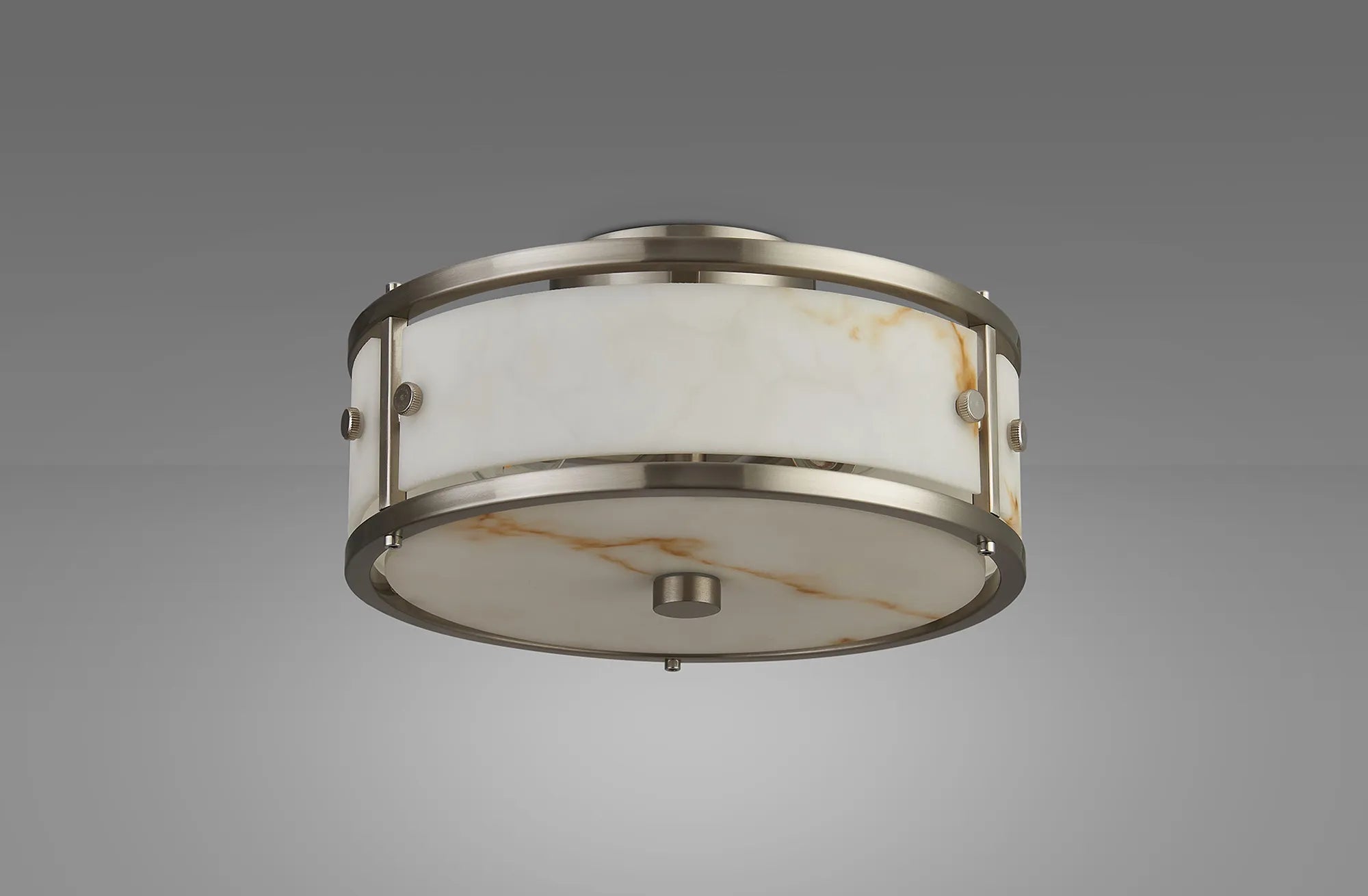 Luminosity Designs Ltd - Sherlock 25cm Round Ceiling, 2 Light E14,, IP44, Satin Nickel with Faux Alabaster Glass - Luminosity Designs Ltd