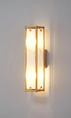 Luminosity Designs Ltd - Sherlock 40cm Rectangular Wall Light, 2 Light E14, IP44, Antique Brass with Faux Alabaster Glass - Luminosity Designs Ltd