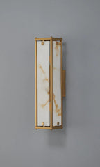 Luminosity Designs Ltd - Sherlock 40cm Rectangular Wall Light, 2 Light E14, IP44, Antique Brass with Faux Alabaster Glass - Luminosity Designs Ltd