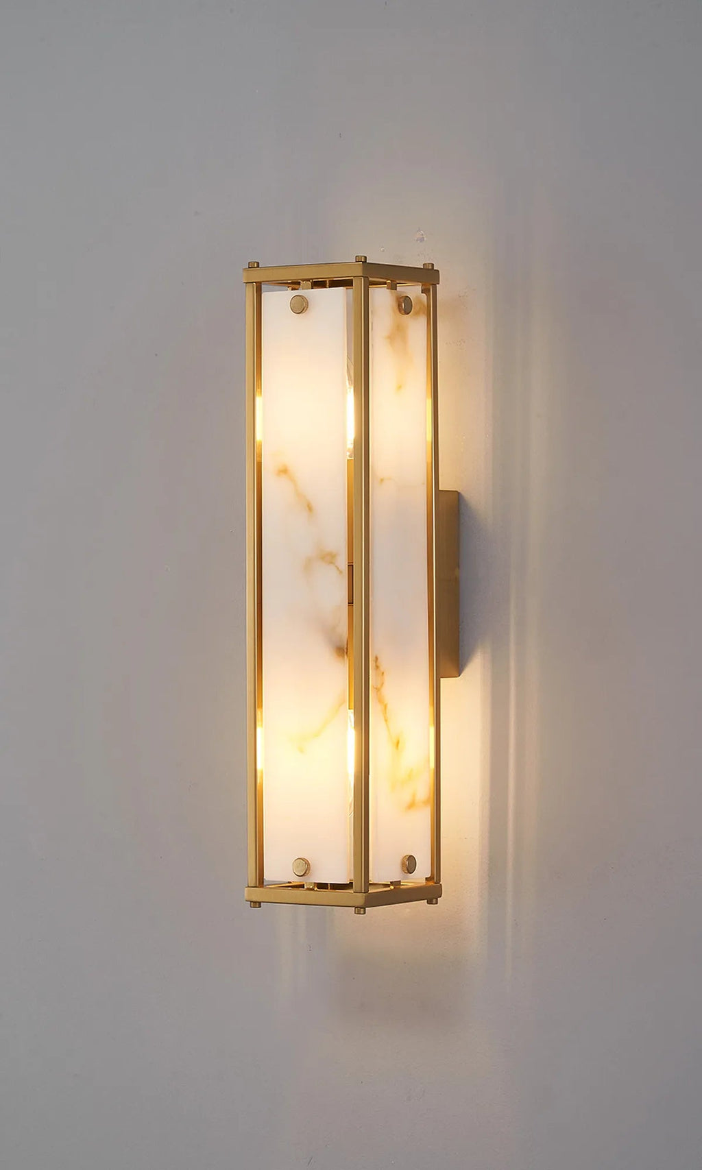 Luminosity Designs Ltd - Sherlock 40cm Rectangular Wall Light, 2 Light E14, IP44, Antique Brass with Faux Alabaster Glass - Luminosity Designs Ltd