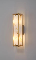 Luminosity Designs Ltd - Sherlock 40cm Rectangular Wall Light, 2 Light E14, IP44, Antique Brass with Faux Alabaster Glass - Luminosity Designs Ltd