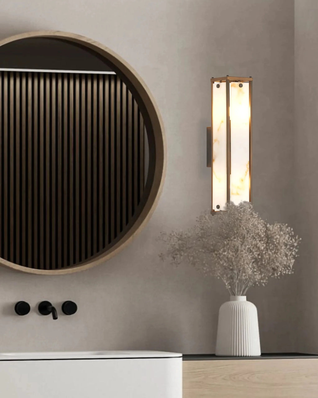 Luminosity Designs Ltd - Sherlock 40cm Rectangular Wall Light, 2 Light E14, IP44, Painted Bronze with Faux Alabaster Glass - Luminosity Designs Ltd