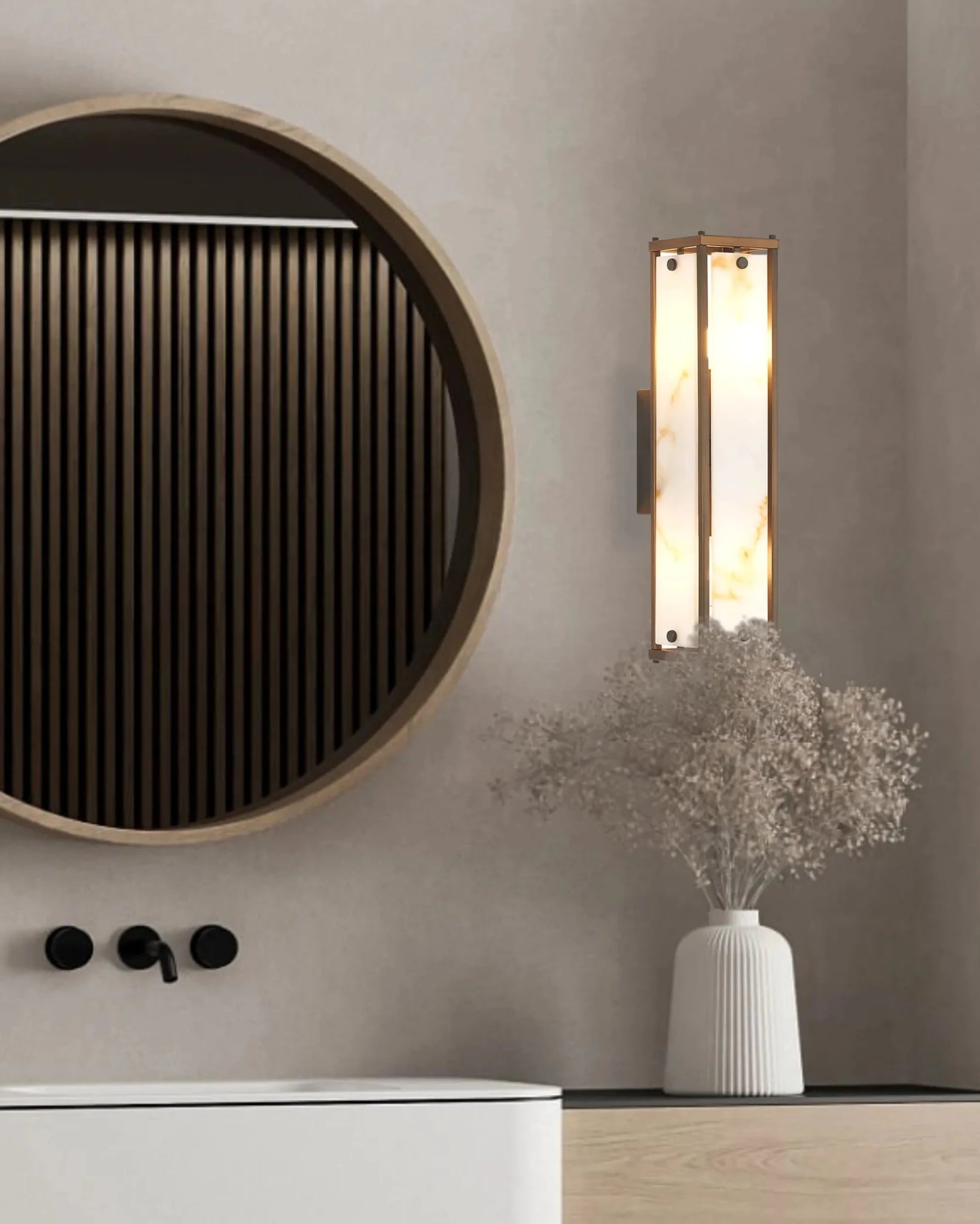 Luminosity Designs Ltd - Sherlock 40cm Rectangular Wall Light, 2 Light E14, IP44, Painted Bronze with Faux Alabaster Glass - Luminosity Designs Ltd