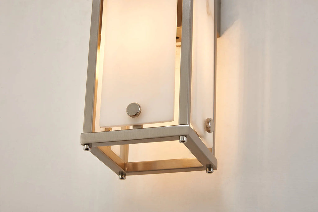 Luminosity Designs Ltd - Sherlock 40cm Rectangular Wall Light, 2 Light E14, IP44, Satin Nickel with Faux Alabaster Glass - Luminosity Designs Ltd