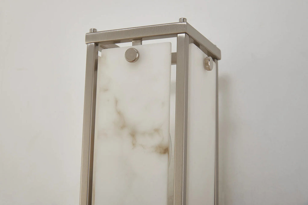 Luminosity Designs Ltd - Sherlock 40cm Rectangular Wall Light, 2 Light E14, IP44, Satin Nickel with Faux Alabaster Glass - Luminosity Designs Ltd