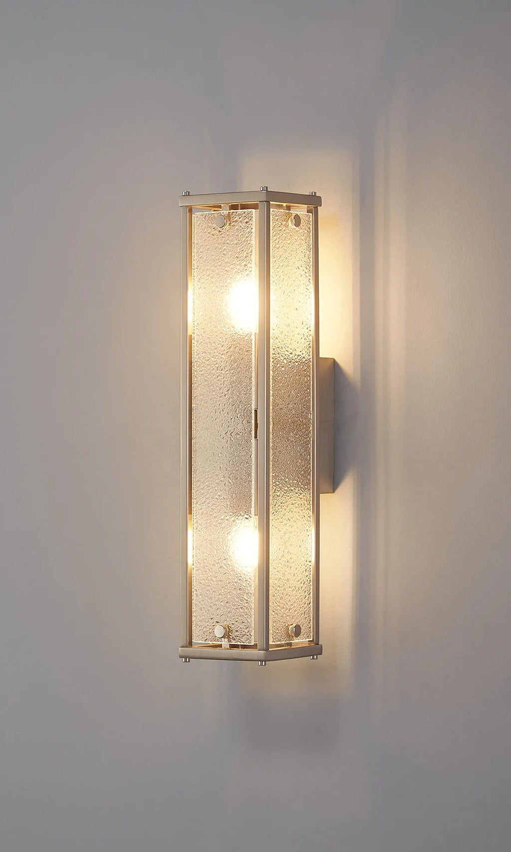 Luminosity Designs Ltd - Sherlock 40cm Rectangular Wall Light, 2 Light E14, IP44, Satin Nickel with Faux Alabaster Glass - Luminosity Designs Ltd