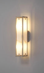 Luminosity Designs Ltd - Sherlock 40cm Rectangular Wall Light, 2 Light E14, IP44, Satin Nickel with Faux Alabaster Glass - Luminosity Designs Ltd