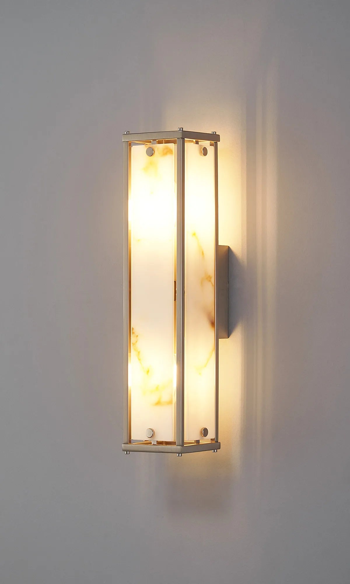 Luminosity Designs Ltd - Sherlock 40cm Rectangular Wall Light, 2 Light E14, IP44, Satin Nickel with Faux Alabaster Glass - Luminosity Designs Ltd