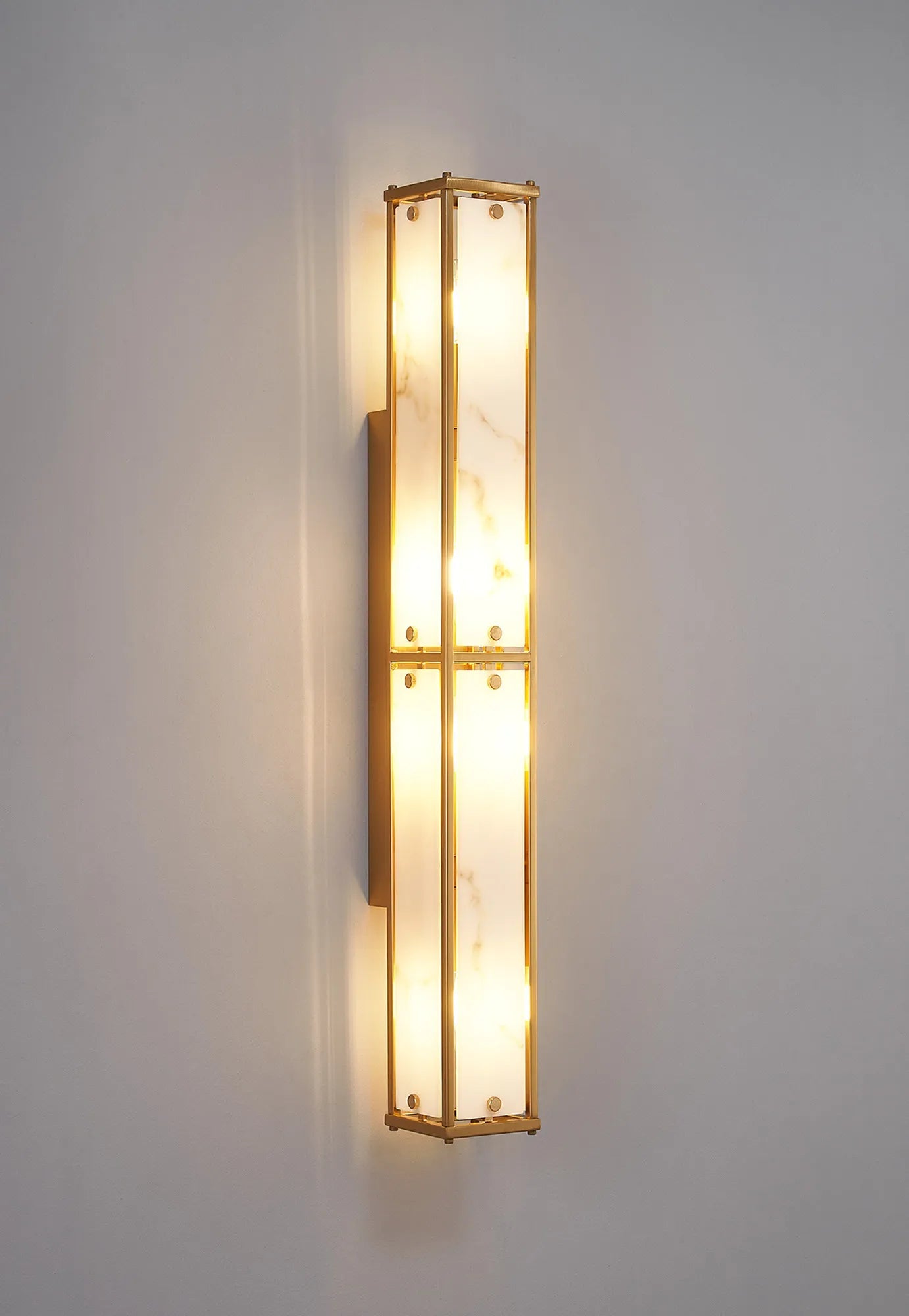 Luminosity Designs Ltd - Sherlock 75cm Rectangular Wall Light, 4 Light E14, IP44, Antique Brass with Faux Alabaster Glass - Luminosity Designs Ltd
