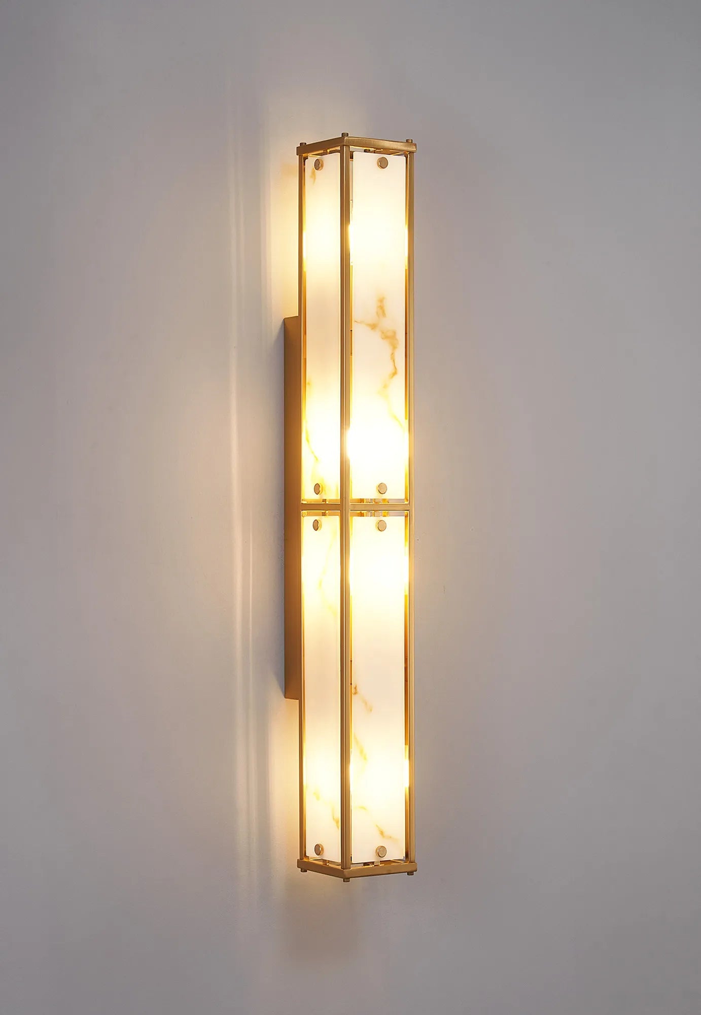 Luminosity Designs Ltd - Sherlock 75cm Rectangular Wall Light, 4 Light E14, IP44, Antique Brass with Faux Alabaster Glass - Luminosity Designs Ltd