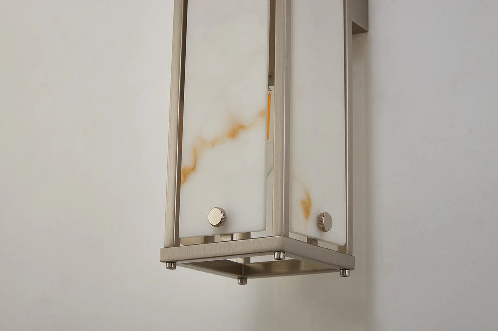 Luminosity Designs Ltd - Sherlock 75cm Rectangular Wall Light, 4 Light E14, IP44, Satin Nickel with Faux Alabaster Glass - Luminosity Designs Ltd