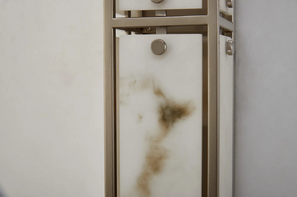 Luminosity Designs Ltd - Sherlock 75cm Rectangular Wall Light, 4 Light E14, IP44, Satin Nickel with Faux Alabaster Glass - Luminosity Designs Ltd
