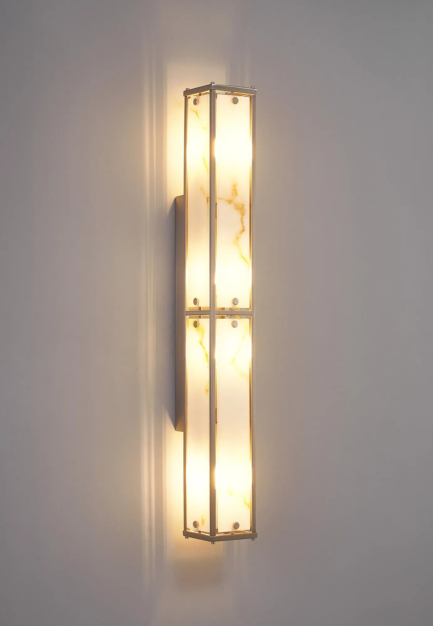 Luminosity Designs Ltd - Sherlock 75cm Rectangular Wall Light, 4 Light E14, IP44, Satin Nickel with Faux Alabaster Glass - Luminosity Designs Ltd