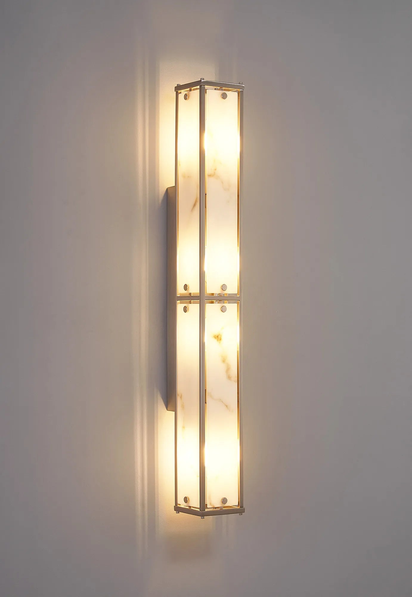 Luminosity Designs Ltd - Sherlock 75cm Rectangular Wall Light, 4 Light E14, IP44, Satin Nickel with Faux Alabaster Glass - Luminosity Designs Ltd