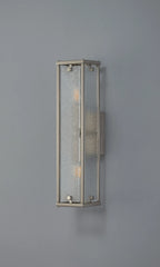 Sherlock 40cm Rectangular Wall Light, 2 Light E14, IP44, Satin Nickel with Faux Alabaster Glass