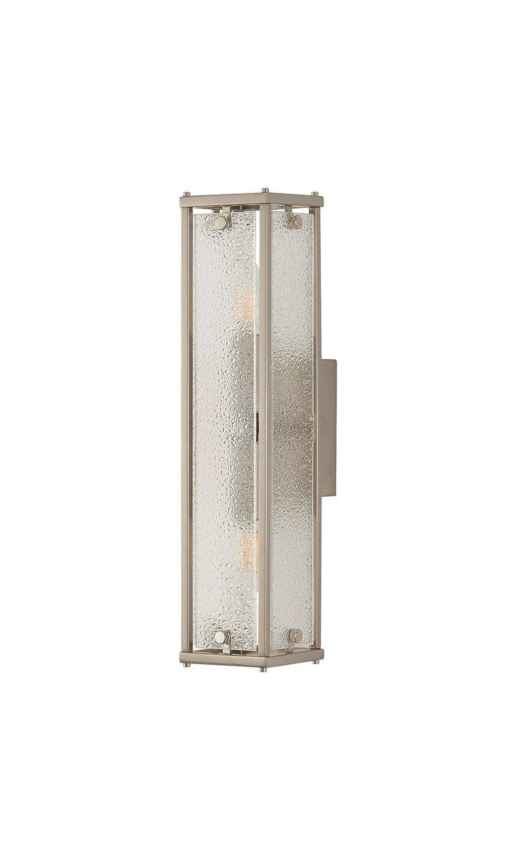 Sherlock 40cm Rectangular Wall Light, 2 Light E14, IP44, Satin Nickel with Faux Alabaster Glass