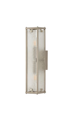 Sherlock 40cm Rectangular Wall Light, 2 Light E14, IP44, Satin Nickel with Faux Alabaster Glass