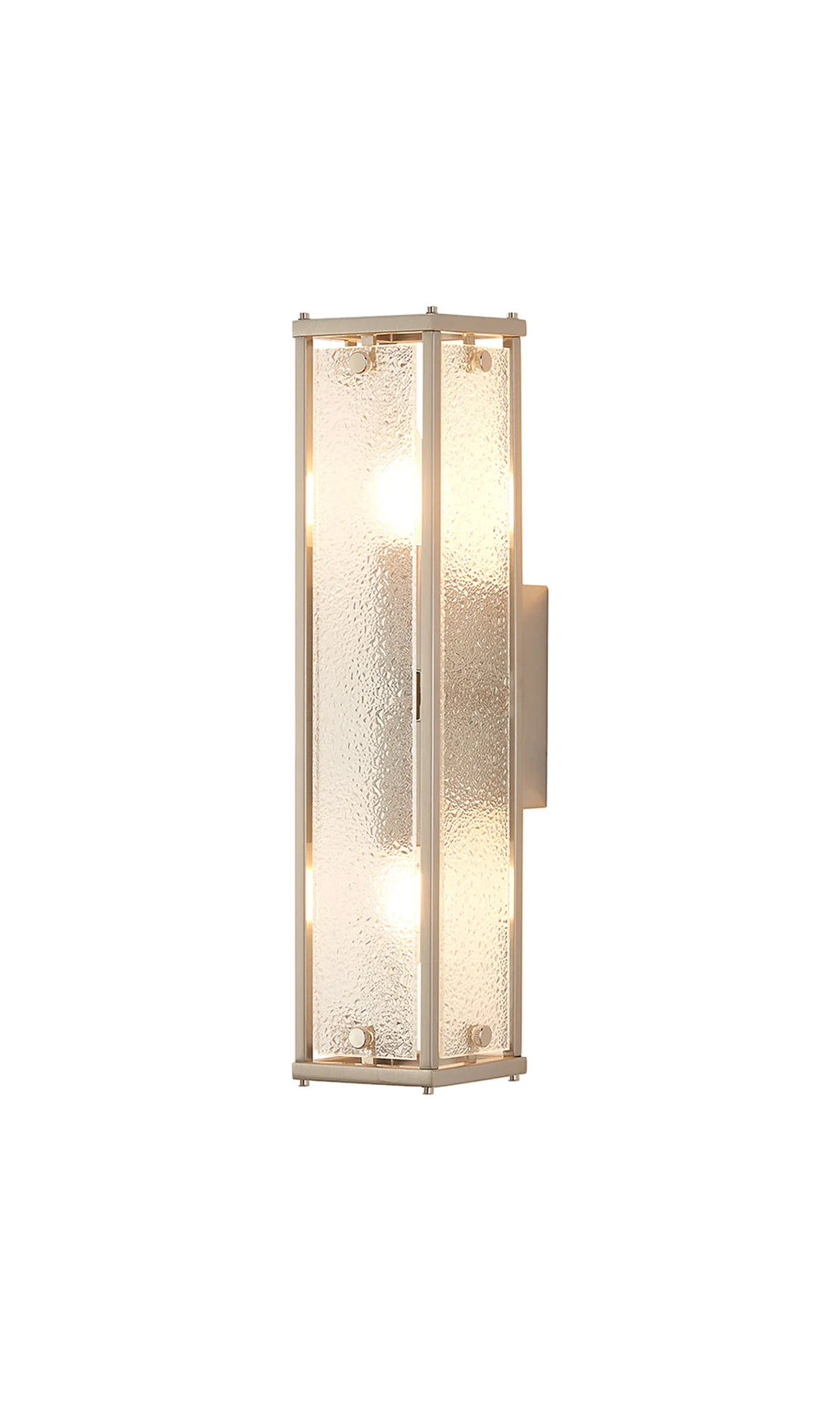 Sherlock 40cm Rectangular Wall Light, 2 Light E14, IP44, Satin Nickel with Faux Alabaster Glass
