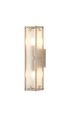 Sherlock 40cm Rectangular Wall Light, 2 Light E14, IP44, Satin Nickel with Faux Alabaster Glass