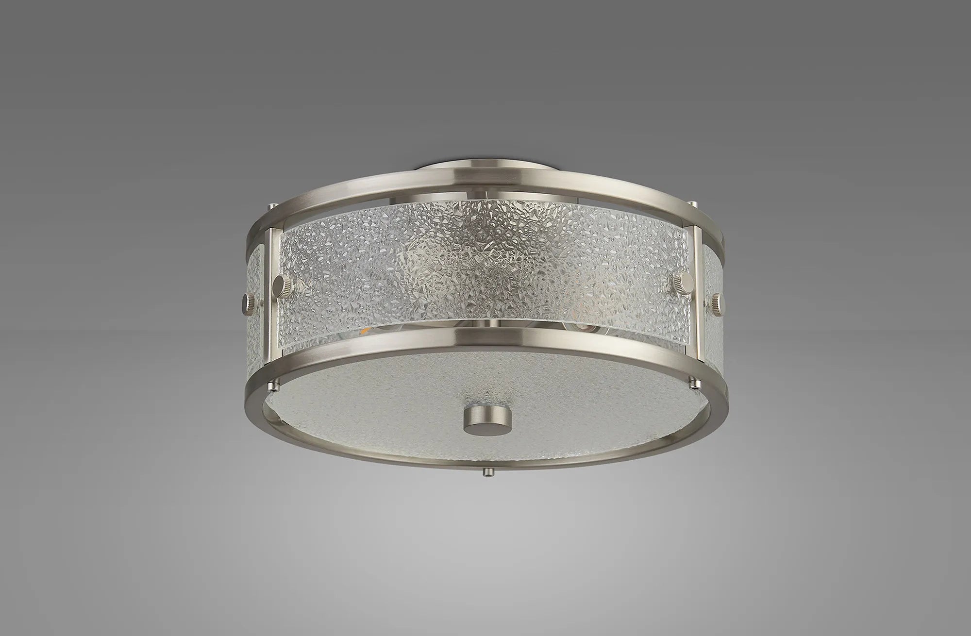 Sherlock 25cm Round Ceiling, 2 Light E14,, IP44, Satin Nickel with Faux Alabaster Glass