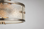 Sherlock 25cm Round Ceiling, 2 Light E14,, IP44, Satin Nickel with Faux Alabaster Glass