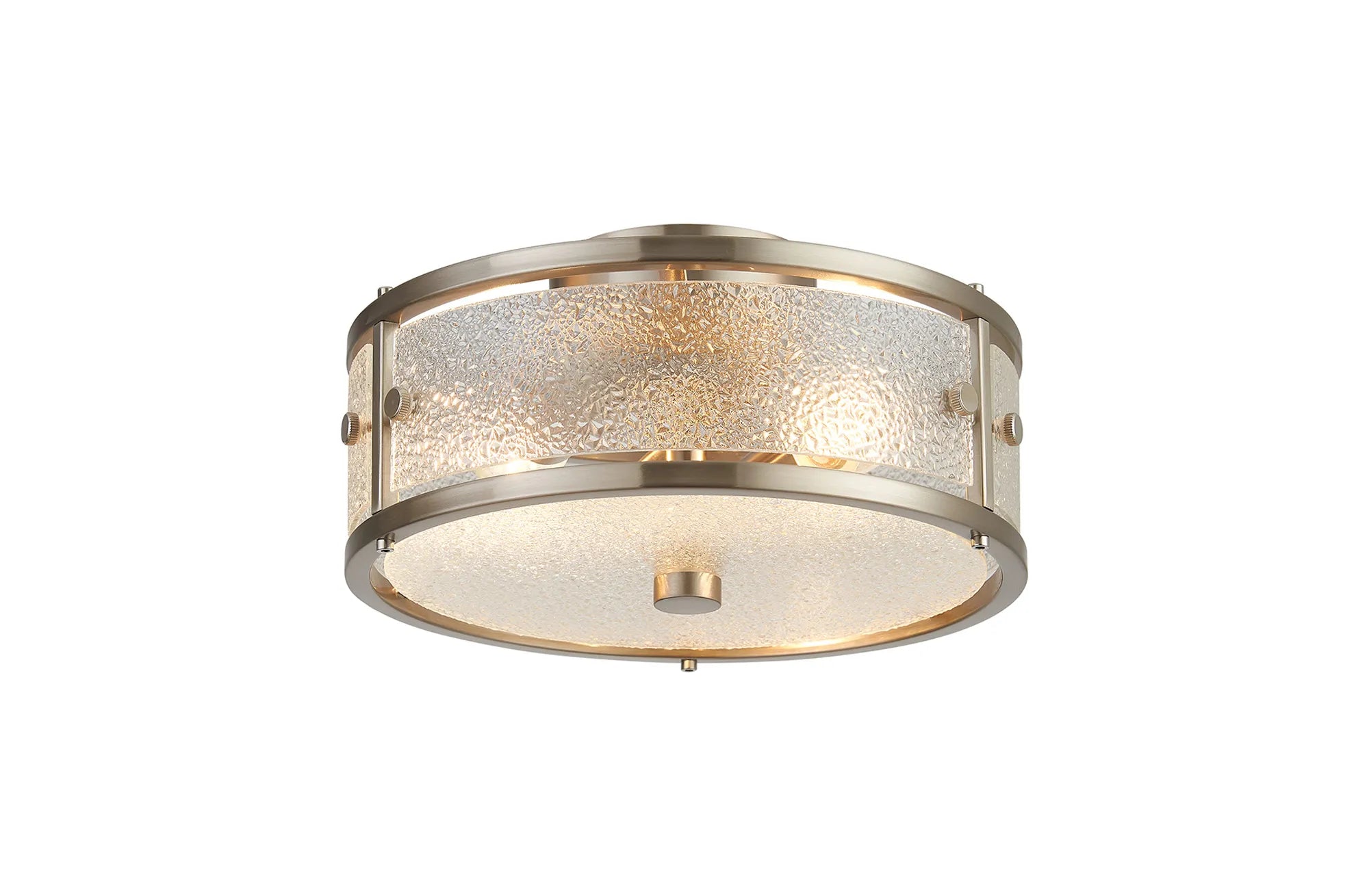 Sherlock 25cm Round Ceiling, 2 Light E14,, IP44, Satin Nickel with Faux Alabaster Glass