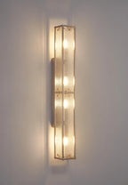 Sherlock 75cm Rectangular Wall Light, 4 Light E14, IP44, Satin Nickel with Faux Alabaster Glass