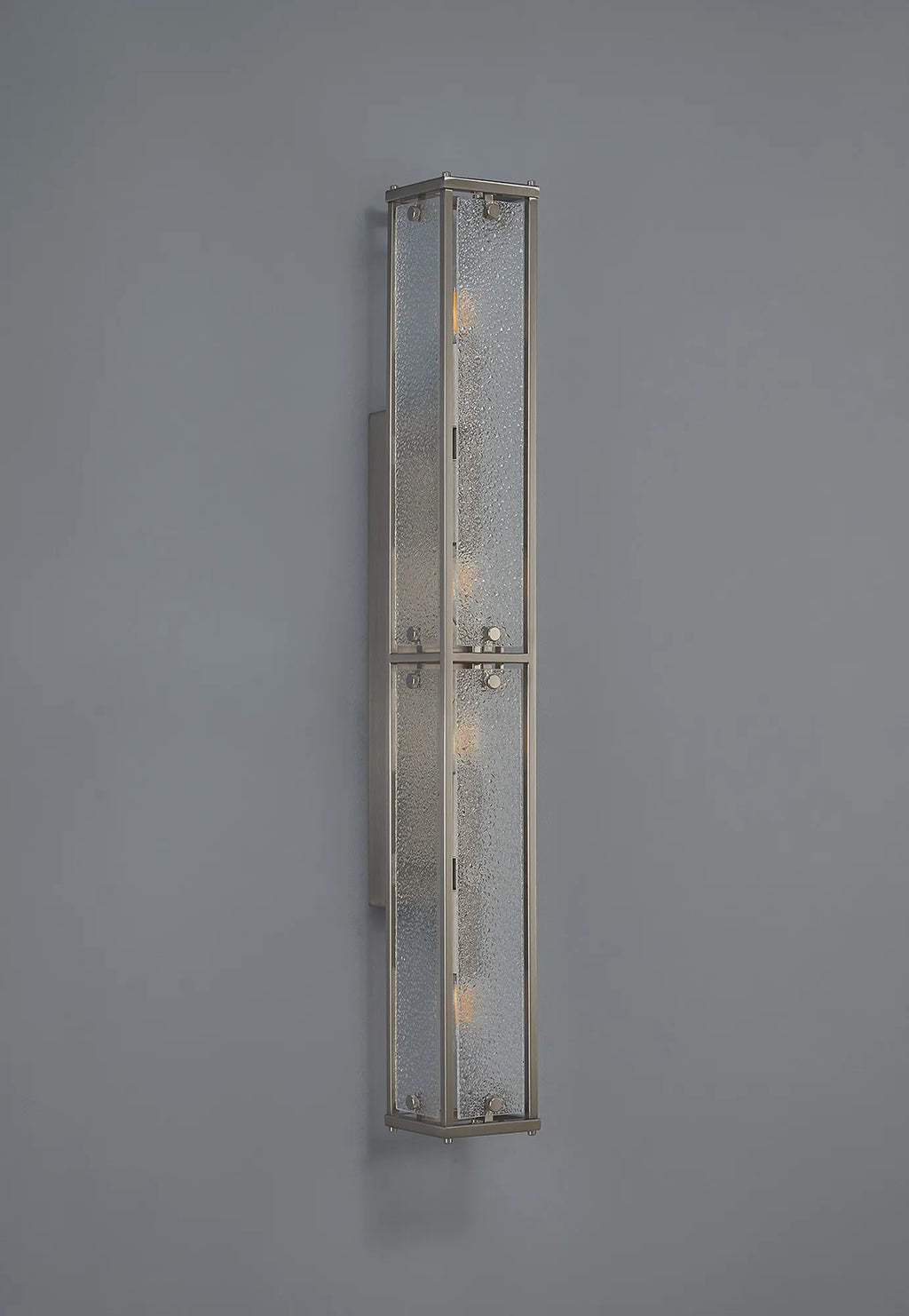 Sherlock 75cm Rectangular Wall Light, 4 Light E14, IP44, Satin Nickel with Faux Alabaster Glass