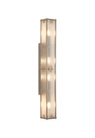 Sherlock 75cm Rectangular Wall Light, 4 Light E14, IP44, Satin Nickel with Faux Alabaster Glass
