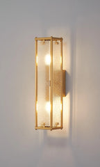 Sherlock 40cm Rectangular Wall Light, 2 Light E14, IP44, Antique Brass with Faux Alabaster Glass
