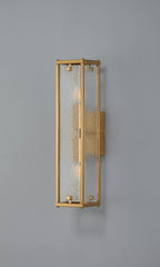 Sherlock 40cm Rectangular Wall Light, 2 Light E14, IP44, Antique Brass with Faux Alabaster Glass