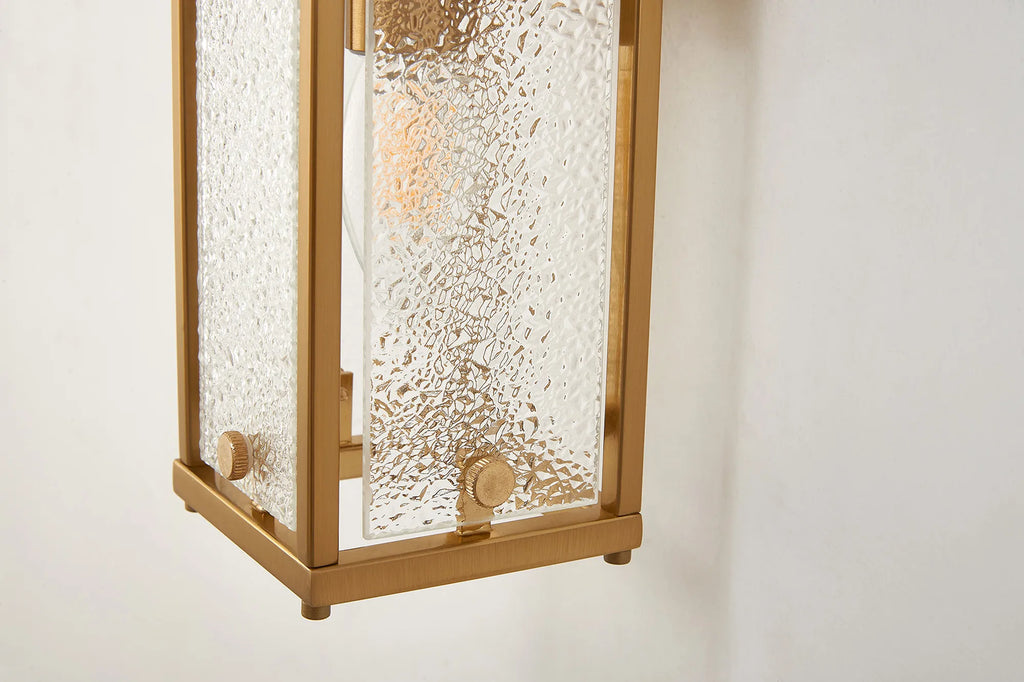 Sherlock 40cm Rectangular Wall Light, 2 Light E14, IP44, Antique Brass with Faux Alabaster Glass