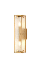 Sherlock 40cm Rectangular Wall Light, 2 Light E14, IP44, Antique Brass with Faux Alabaster Glass