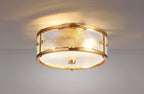 Sherlock 25cm Round Ceiling, 2 Light E14, IP44, Brass with Faux Alabaster Glass